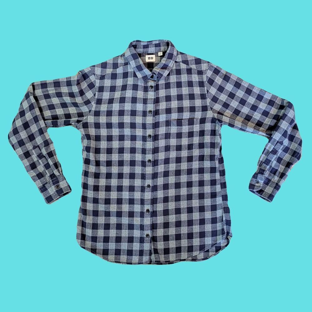 Uniqlo Women's Blue and Grey Shirt